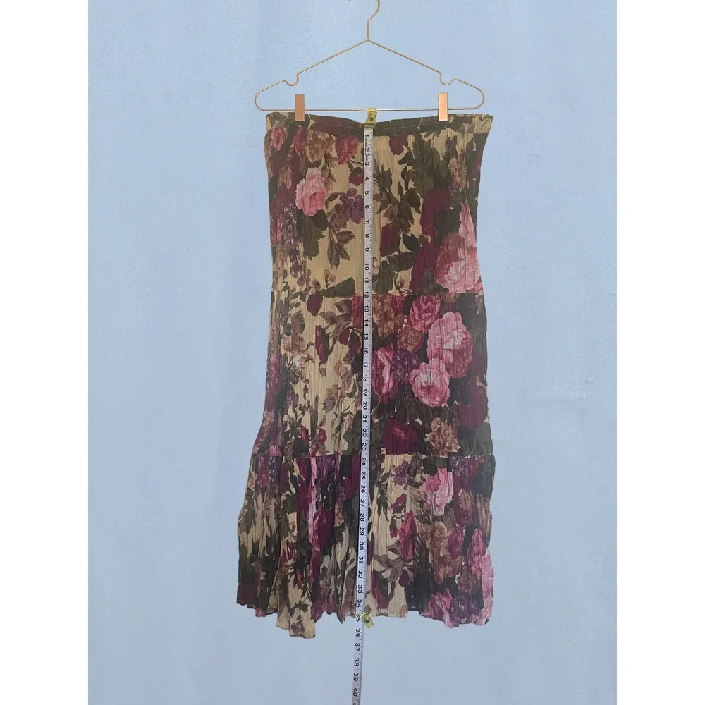 Chadwicks Floral Crinkle Cotton Maxi Skirt Y2K Vintage Cottagecore Boho Large
